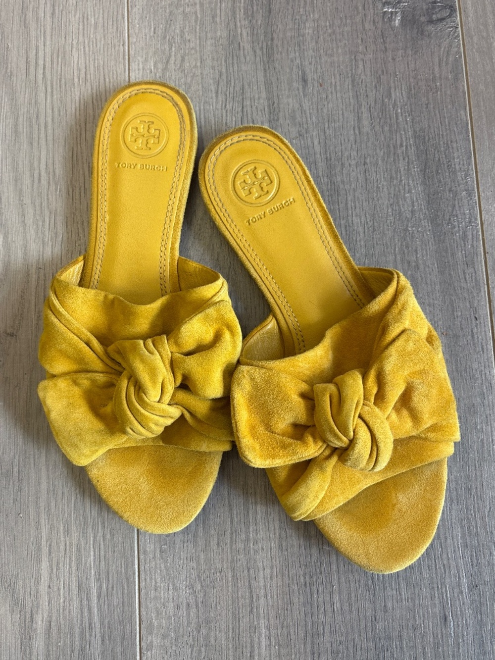 Tory Burch suede yellow summer slides 7